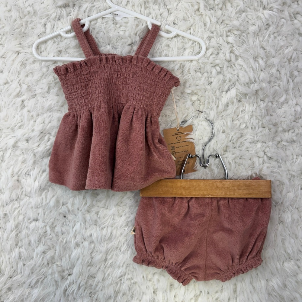 Easy Peasy Baby Girl Terry Tank Bloomer Brown Mauve Organic Cotton Set 6-9M